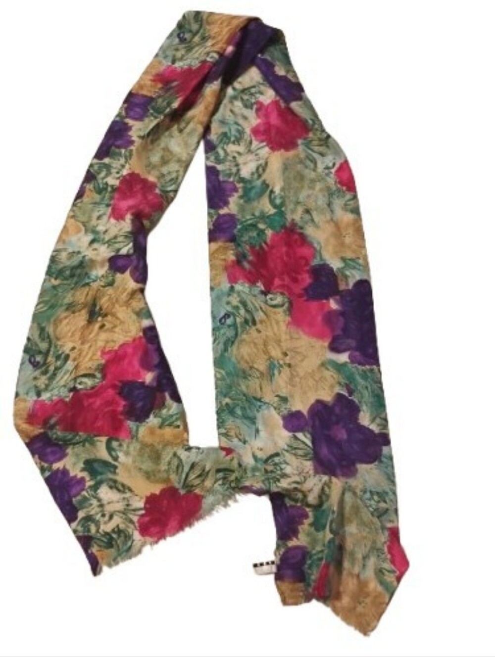 Vintage 1990s New Studio Silk Floral Scarf Fringe Edge OS